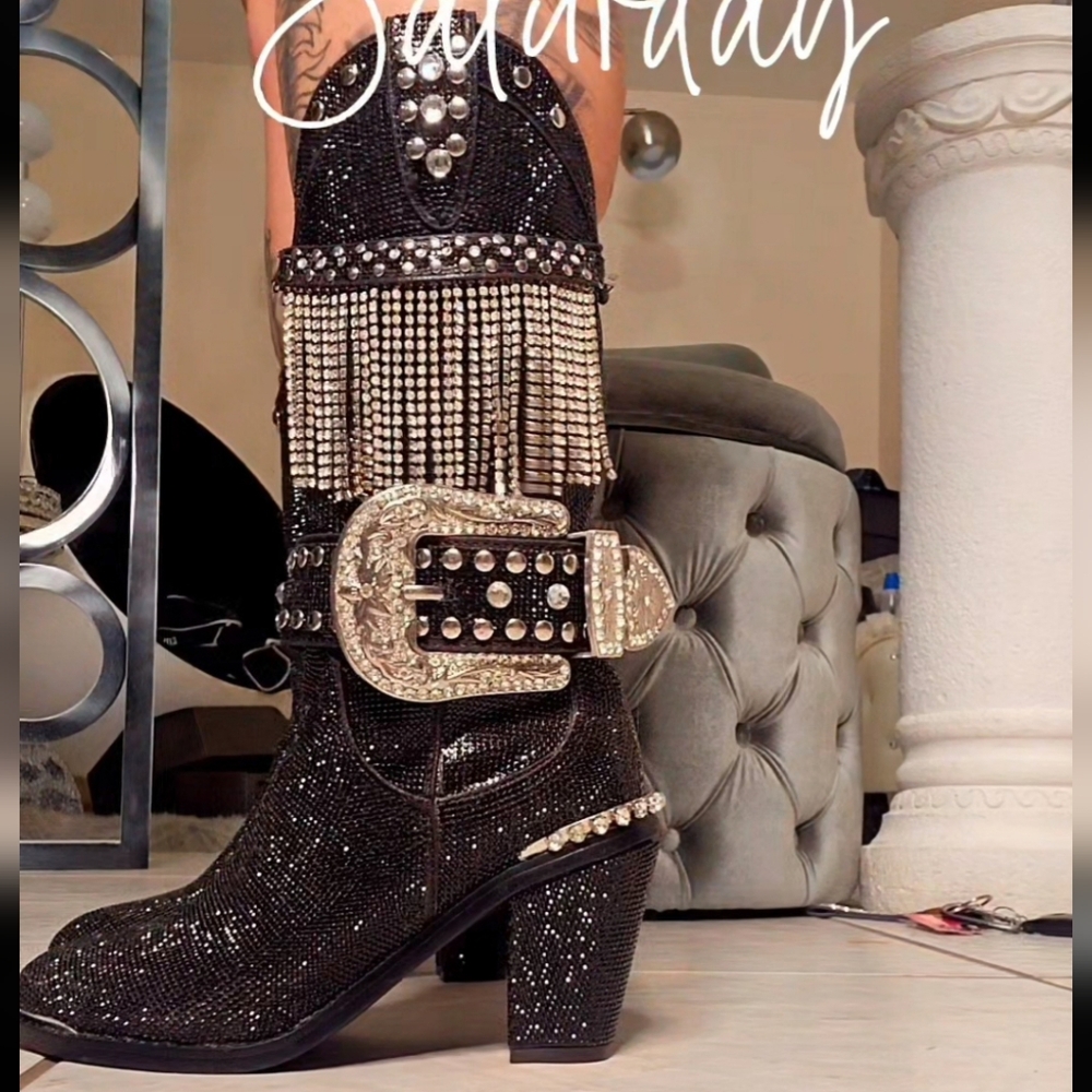 Studded Black Western Boots